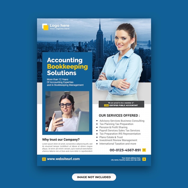 Accounting and bookkeeping solutions promotional flyer design template