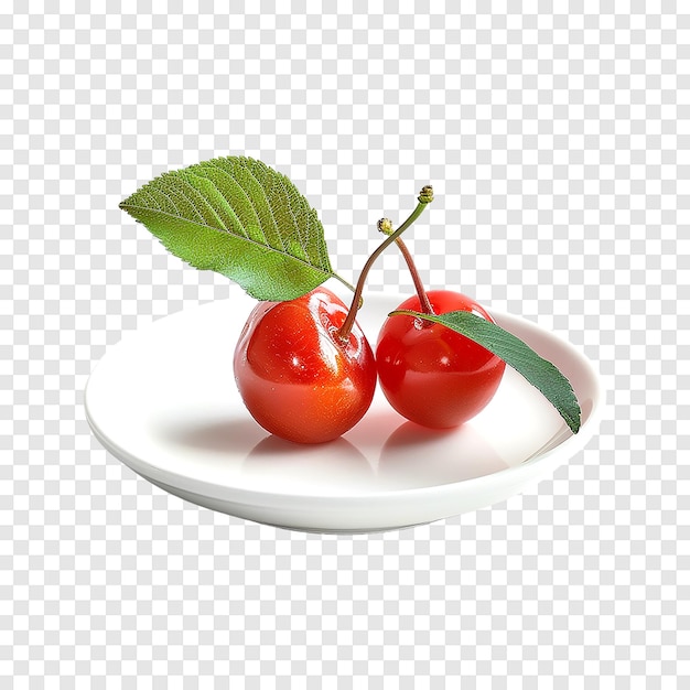 Acerola Cherries with leaves isolated on a transparent background