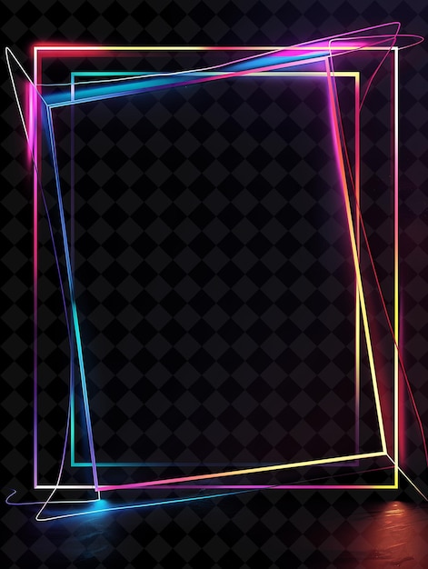 PSD acrylic frame with neon colored glow strings and geometric p png creative background design