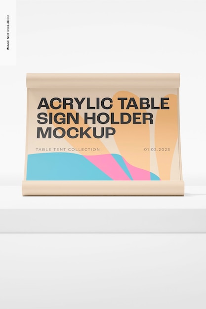 Acrylic Table Sign Holder Mockup, On Podium