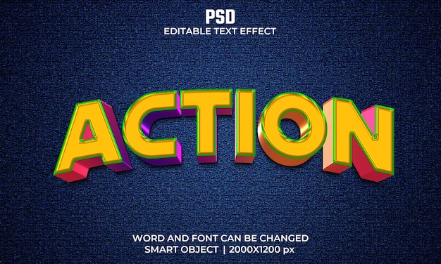 Action 3d editable text effect Premium Psd with background