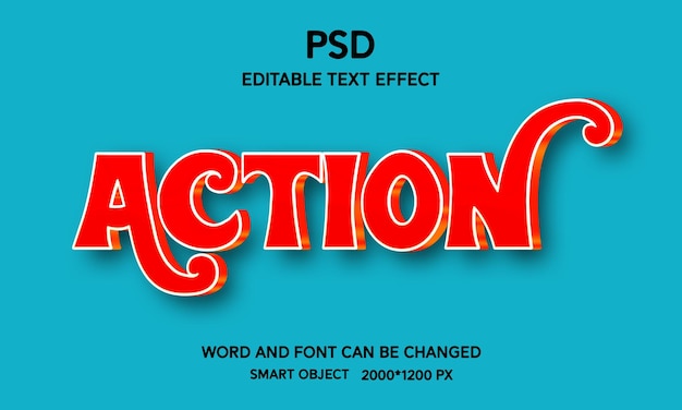 Action 3d fully editable text effect premium psd with background