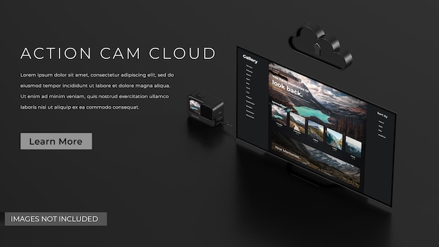 Action Camera with Cloud and Television connected Mockup 3D Render