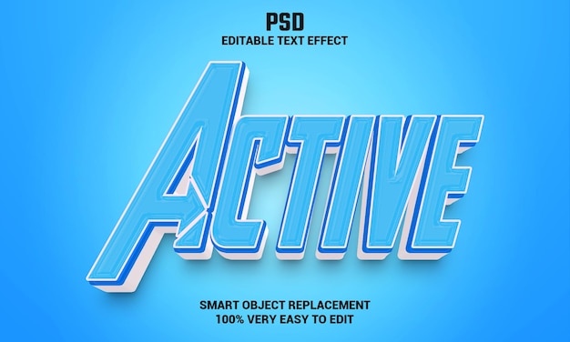 Active 3d editable text effect template neon blue font style premium psd