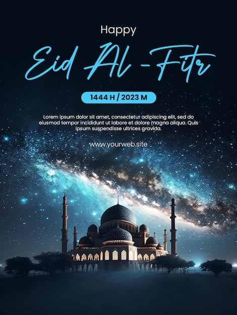 An ad for eid fitr with a starry sky in the background