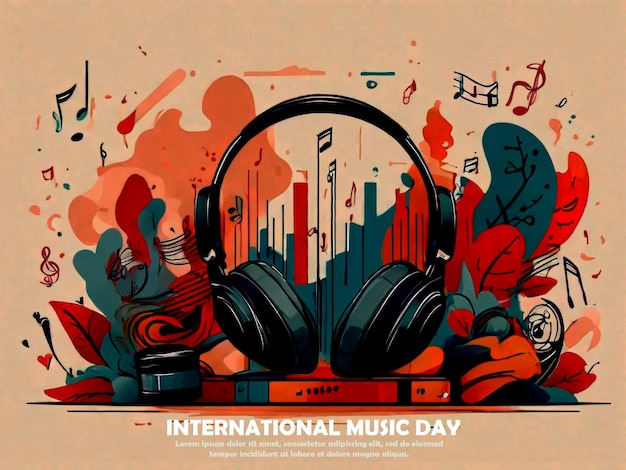 an ad for international music with a background of music