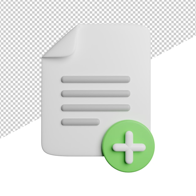 Add New File Document front view 3d rendering icon illustration on transparent background