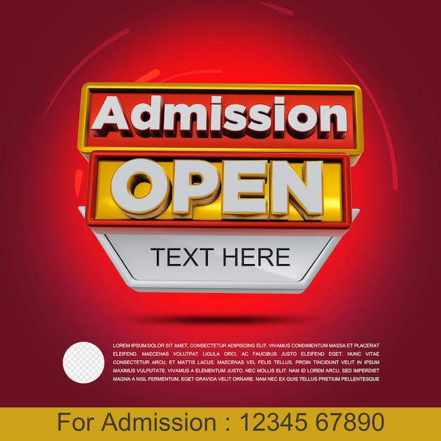 Admission Open 3d Rendered Social Media Post with Transparent Background