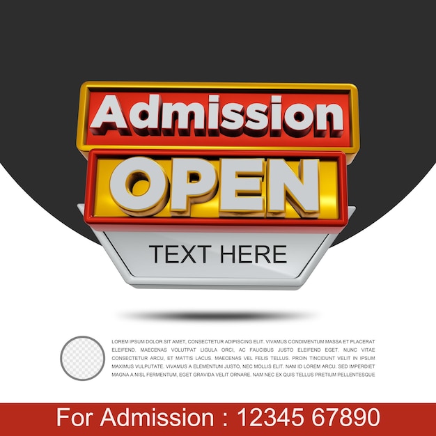 Admission Open 3d Rendered Social Media Post with Transparent Background