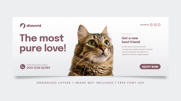 Adopt a pet concept social media post facebook cover banner template