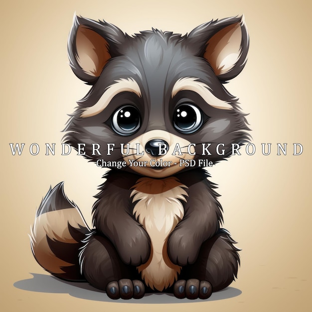 PSD adorable baby raccoon illustration