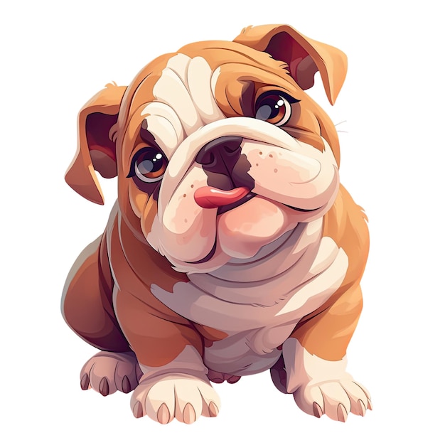 Adorable Cartoon Bulldog Puppy Sitting with Tongue Out