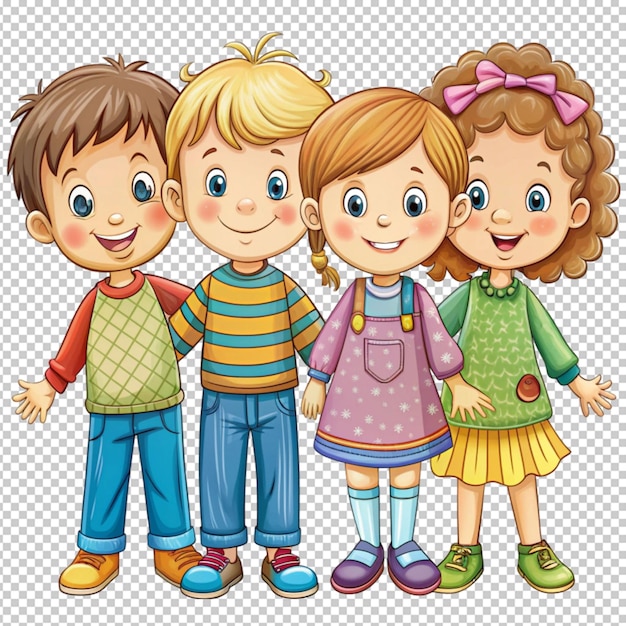 PSD adorable cartoon little children with colorful