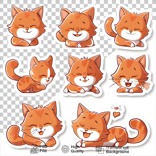 PSD adorable cartoon orange cats on clean white background