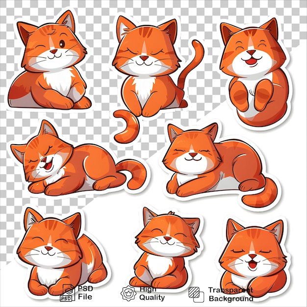 PSD adorable cartoon orange cats on clean white background