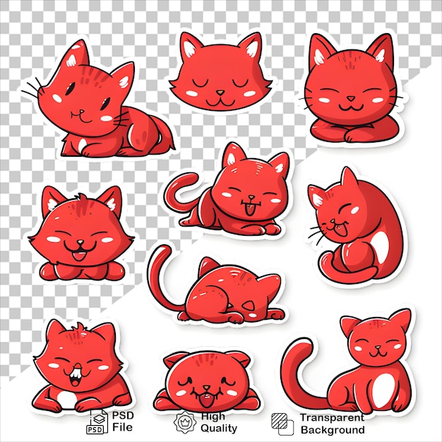 PSD adorable cartoon orange cats on clean white background