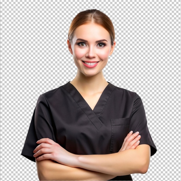 PSD adorable cosmetologist with clear skin wearing black dress transparent png