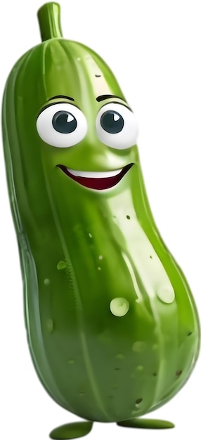 PSD adorable cucumber character smiles with big expressive eyes