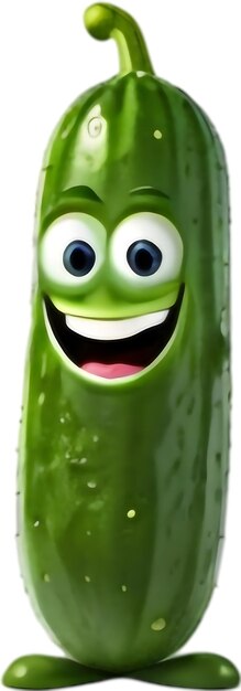 PSD adorable cucumber character smiles with big expressive eyes