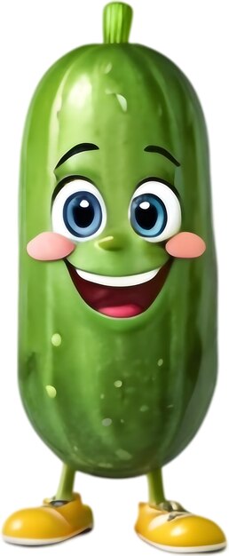 PSD adorable cucumber character smiles with big expressive eyes