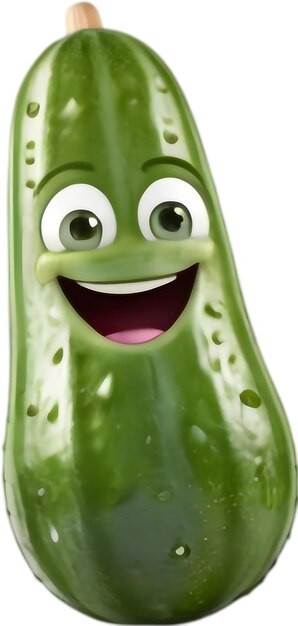 PSD adorable cucumber character smiles with big expressive eyes