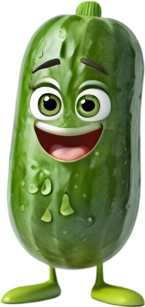 PSD adorable cucumber character smiles with big expressive eyes