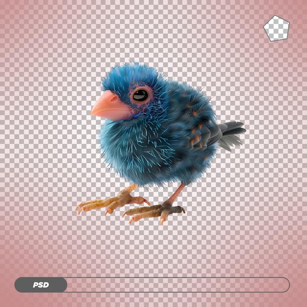 Adorable fluffy blue bird with big eyes Isolated on transparent background