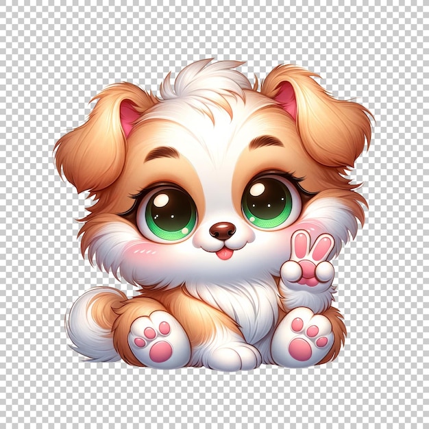 PSD adorable kawaii puppy sticker isolated on transparent background