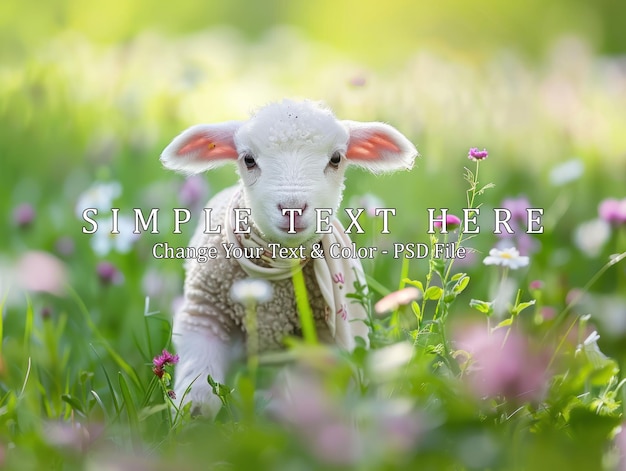 PSD adorable lamb in a field of flowers