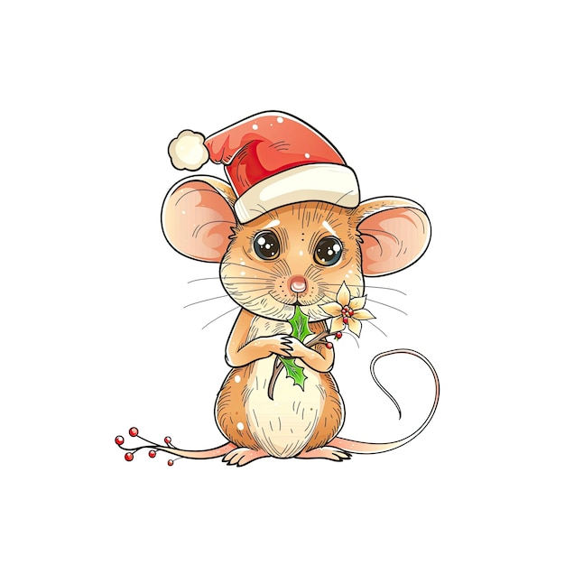 PSD adorable mouse wearing a christmas hat cartoon illustration