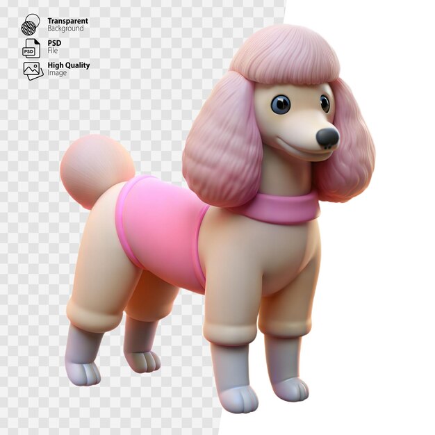 PSD adorable pink poodle 3d render standing against transparent background