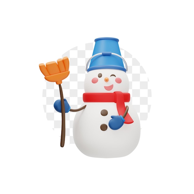 Adorable Snowman With Broom 3D Icon