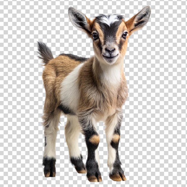 PSD adorable young pygmy goat gazing isolated on transparent background