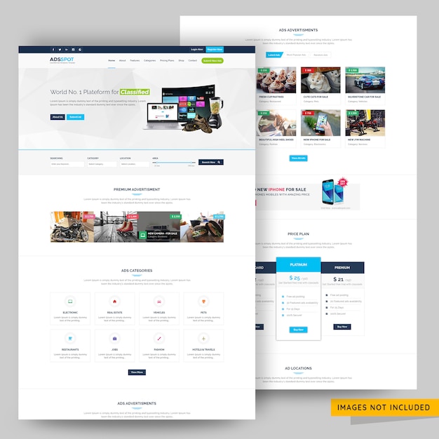 Ads post classified and listing website template premium psd