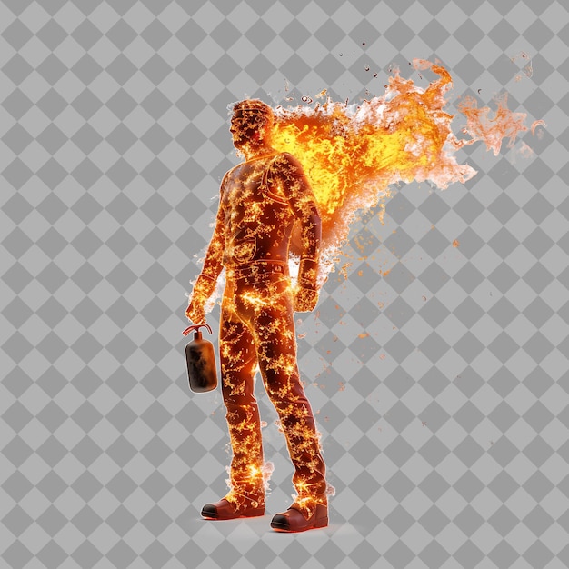 PSD adult man pyrokinetic with fiery form fire manipulation heat isolated high quality character render