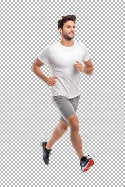 PSD adult sportsman male jogging isolated on transparent background png cutout