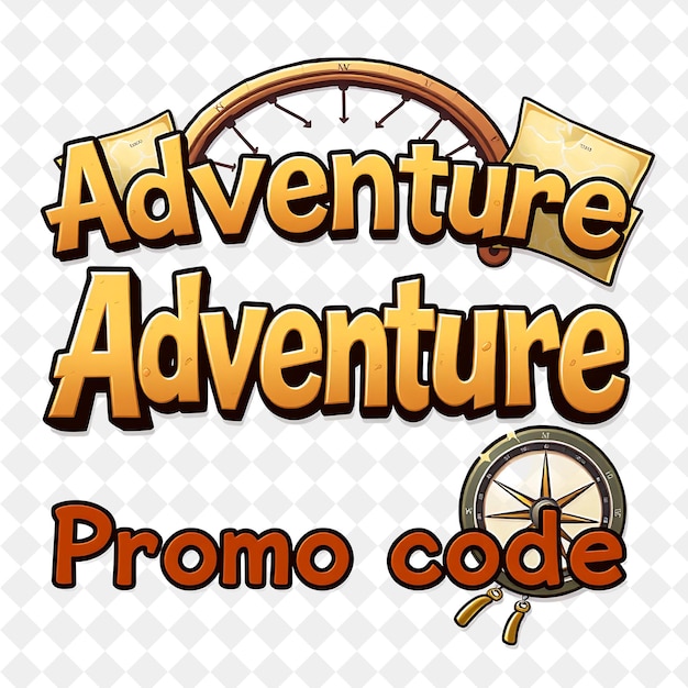 PSD adventure anime text promo code with maps and compasses text is dynamic and bold with earthy and