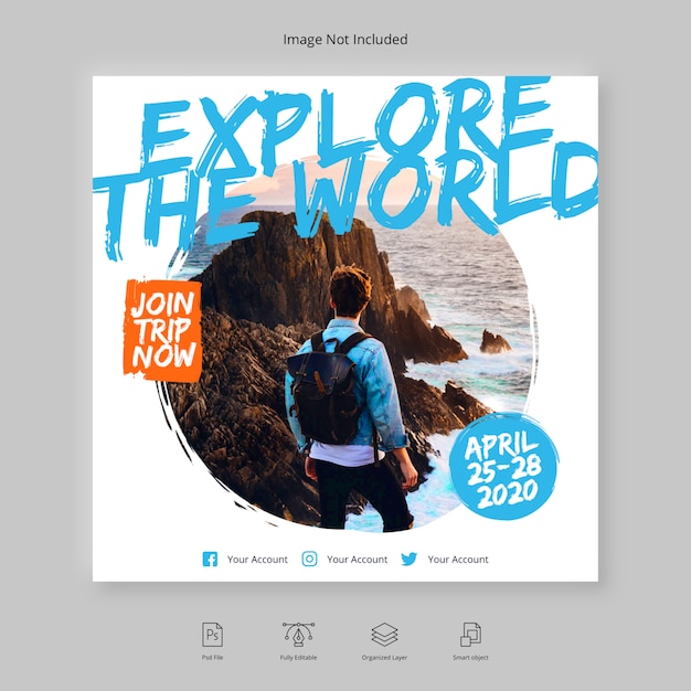 Adventure Brush Travel or Holiday Instagram Post Social Media Banner square flyer