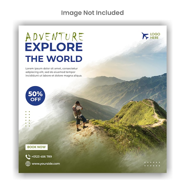 Adventure explore the world travel agency social media post template