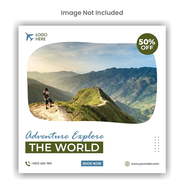 Adventure explore the world travel agency social media post template