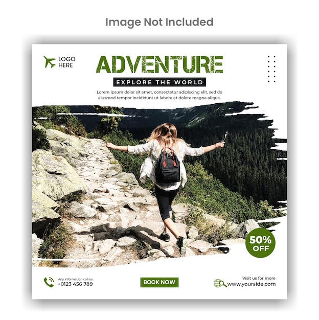 Adventure explore the world travel agency social media post template