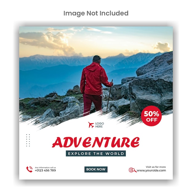 Adventure explore the world travel agency social media post template