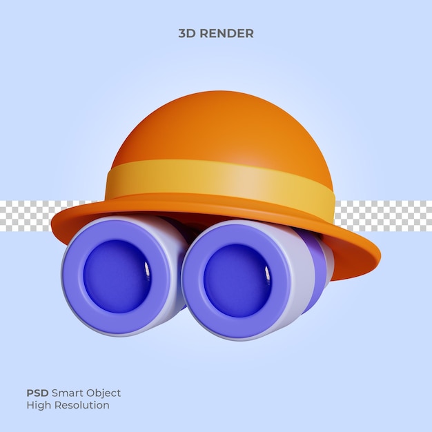 Adventurer hat with telescope icon 3d render illustration isolated premium psd