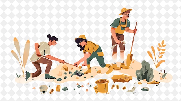 Adventurous Archaeologist With Characters Excavating and Stu PNG People in Daily Work Illustration