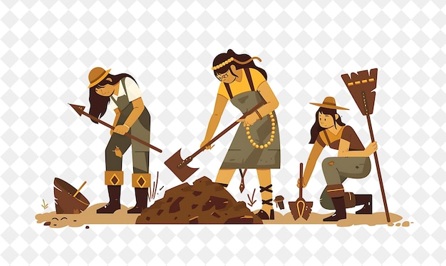 PSD adventurous archaeologist with characters excavating and stu png people in daily work illustration