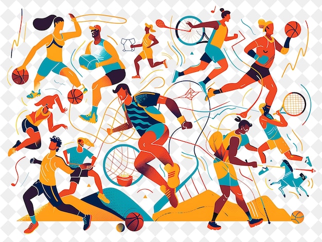 PSD adventurous athlete with characters participating in various png people in daily work illustration