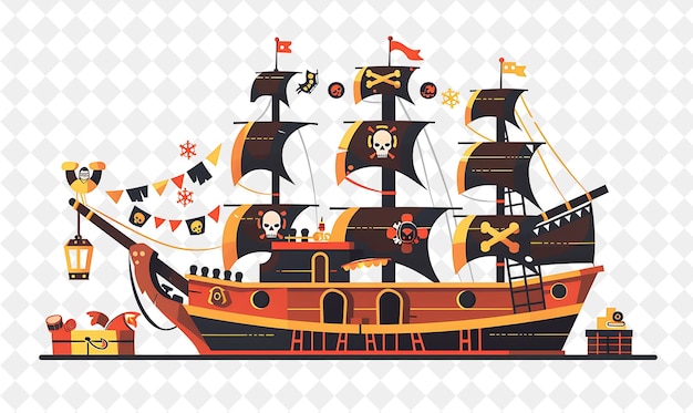 Adventurous Christmas Pirate Ship With Pirates and Treasure Illustration Christmas Art Design