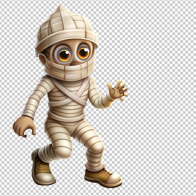 PSD adventurous mummy character exploring haunted on transparent background