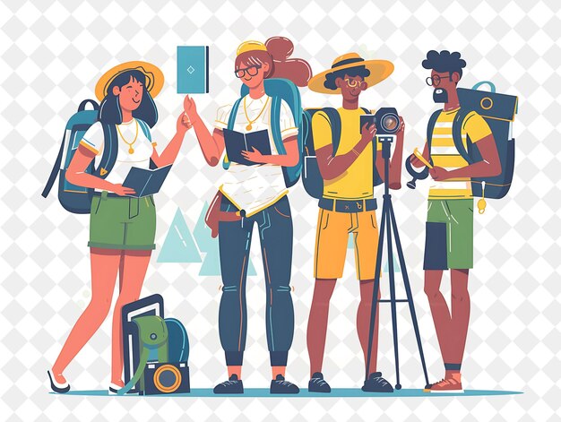 Adventurous Travel Writer With Characters Exploring and Writ PNG People in Daily Work Illustration