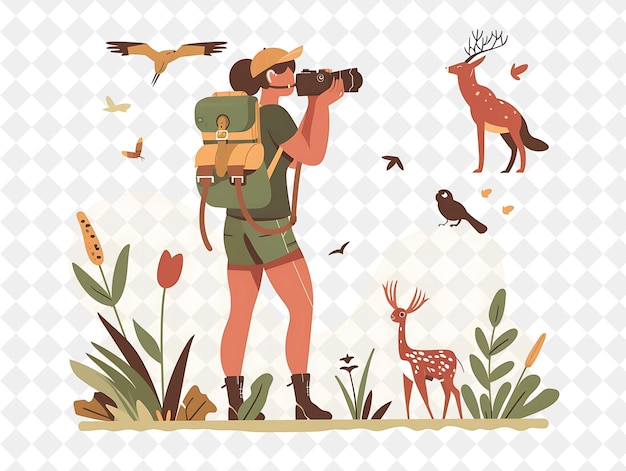 PSD adventurous wildlife photographer with characters capturing png people in daily work illustration